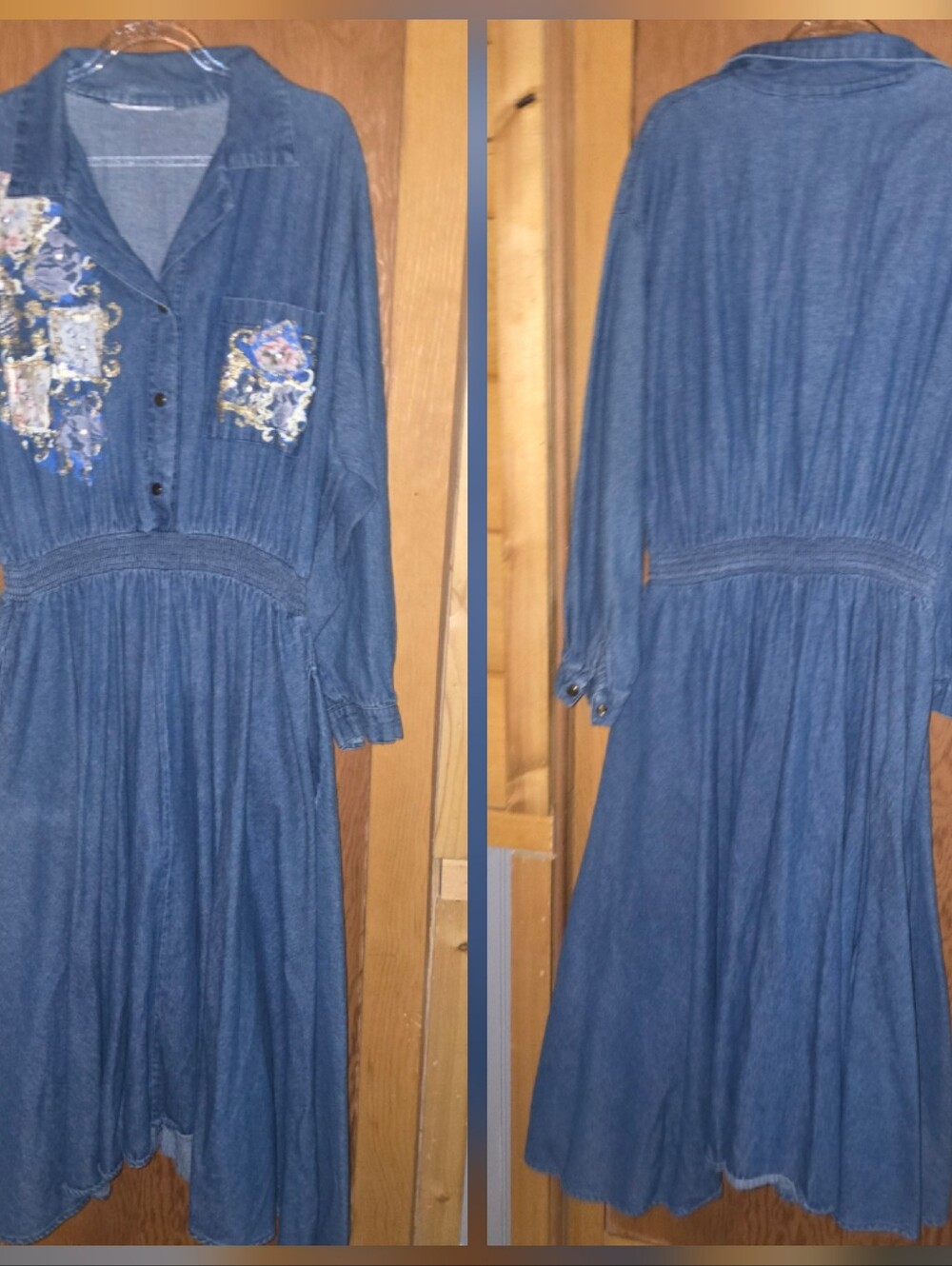 Vintage denim XL embellished glitter design maxi dress
